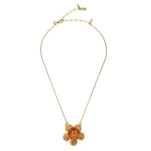 Goldtone Orange Enamel Floral Pendant Necklace